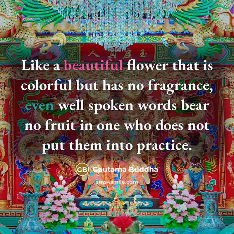 “Like a beautiful flower that is colorful but has no fragrance, even well spoken words bear no fruit in one who does not put them into practice.” quote by Gautama Buddha