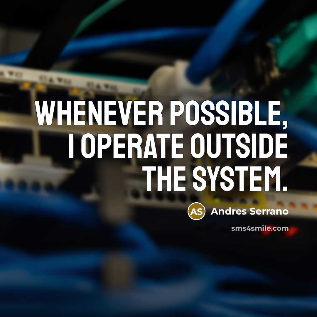“Whenever possible, I operate outside the system.” quote by Andres Serrano