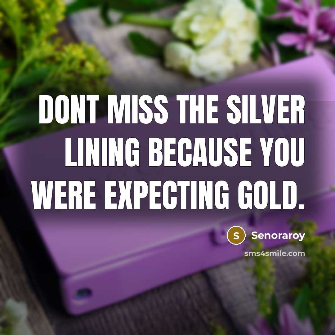 “Dont miss the silver lining because you were expecting gold.” quote by Senoraroy