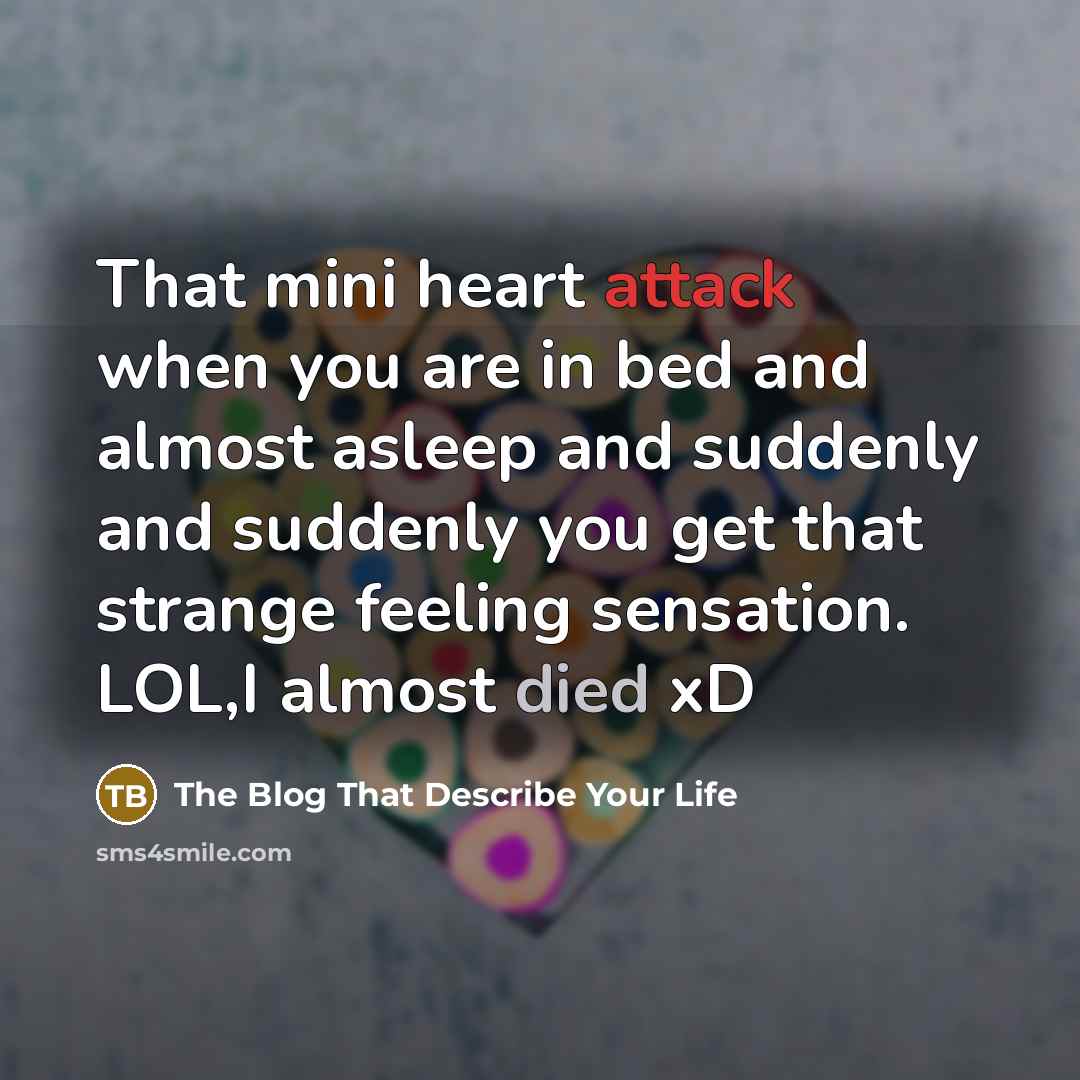 “That mini heart attack when you are in bed and almost asleep and suddenly and suddenly you get that strange feeling sensation. LOL,I almost died xD” quote by The Blog That Describe Your Life