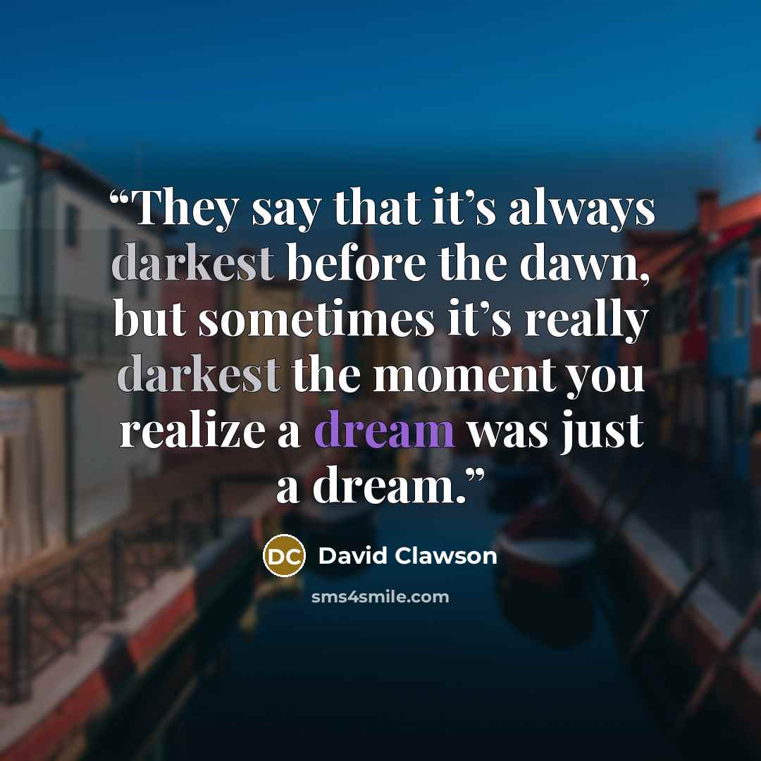 “They say that it’s always darkest before the dawn, but sometimes it’s really darkest the moment you realize a dream was just a dream.” quote by David Clawson