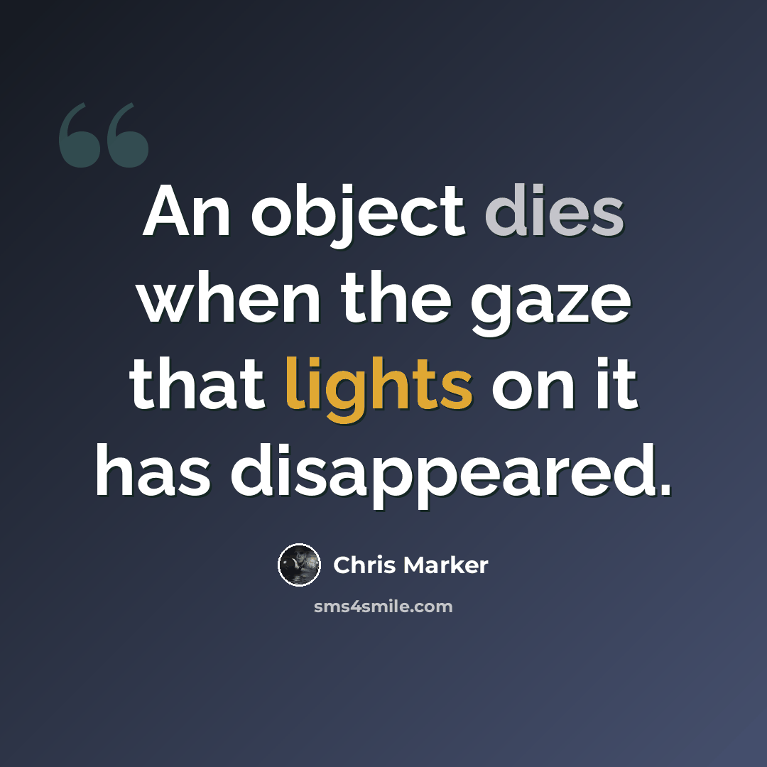 “An object dies when the gaze that lights on it has disappeared.” quote by Chris Marker