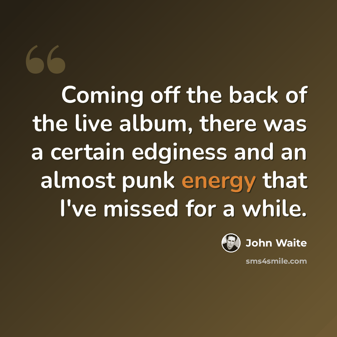 “Coming off the back of the live album, there was a certain edginess and an almost punk energy that I've missed for a while.” quote by John Waite