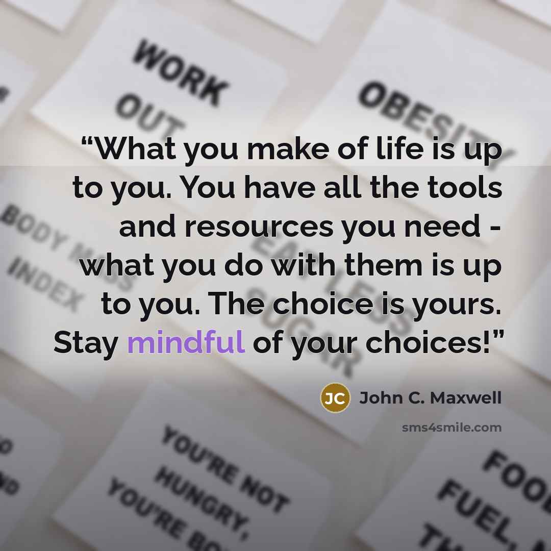 “What you make of life is up to you. You have all the tools and resources you need - what you do with them is up to you. The choice is yours. Stay mindful of your choices!” quote by John C. Maxwell
