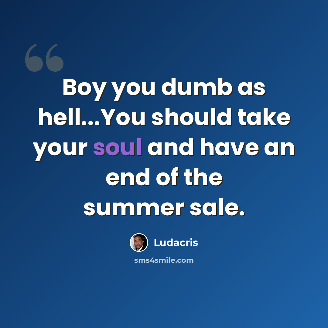 “Boy you dumb as hell...You should take your soul and have an end of the summer sale.” quote by Ludacris