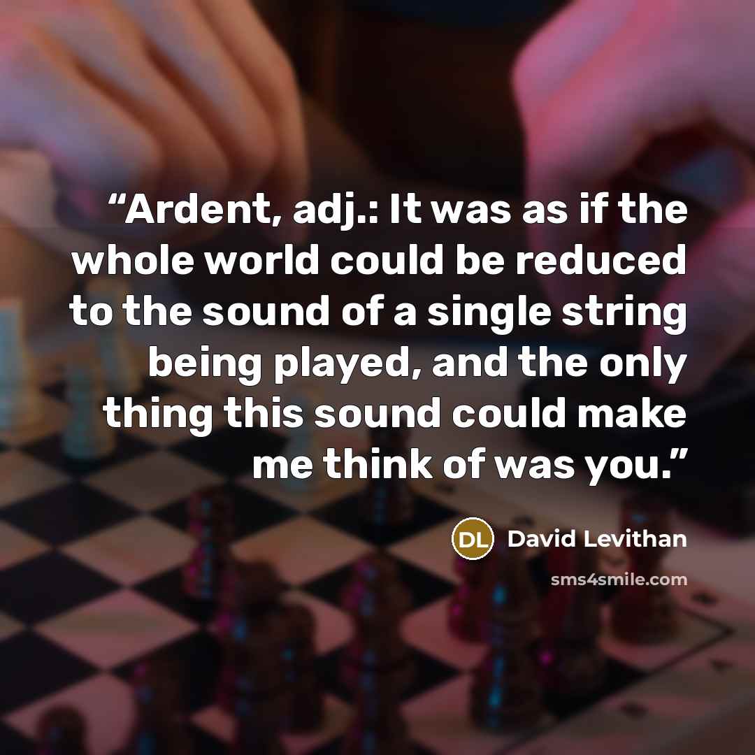 “Ardent, adj.: It was as if the whole world could be reduced to the sound of a single string being played, and the only thing this sound could make me think of was you.” quote by David Levithan