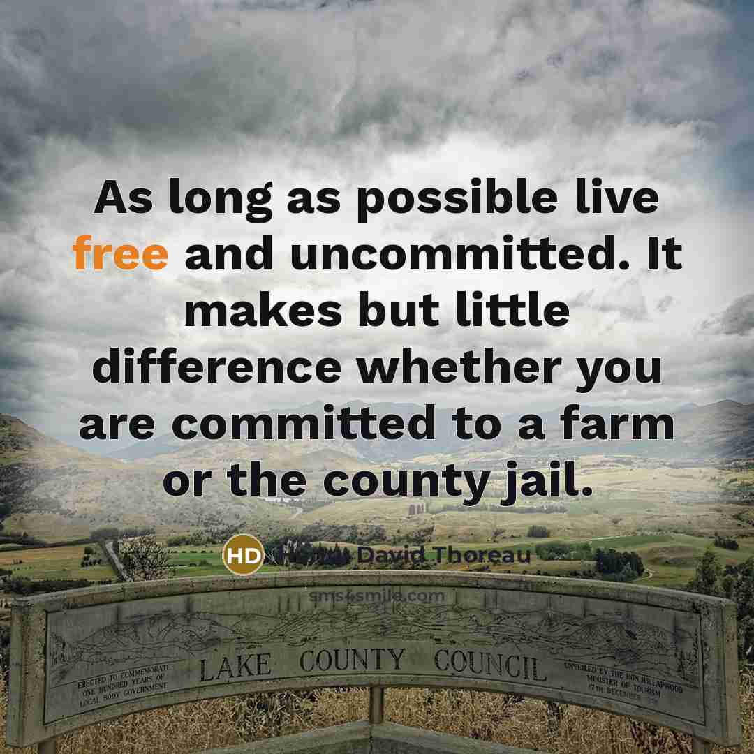 “As long as possible live free and uncommitted. It makes but little difference whether you are committed to a farm or the county jail.” quote by Henry David Thoreau