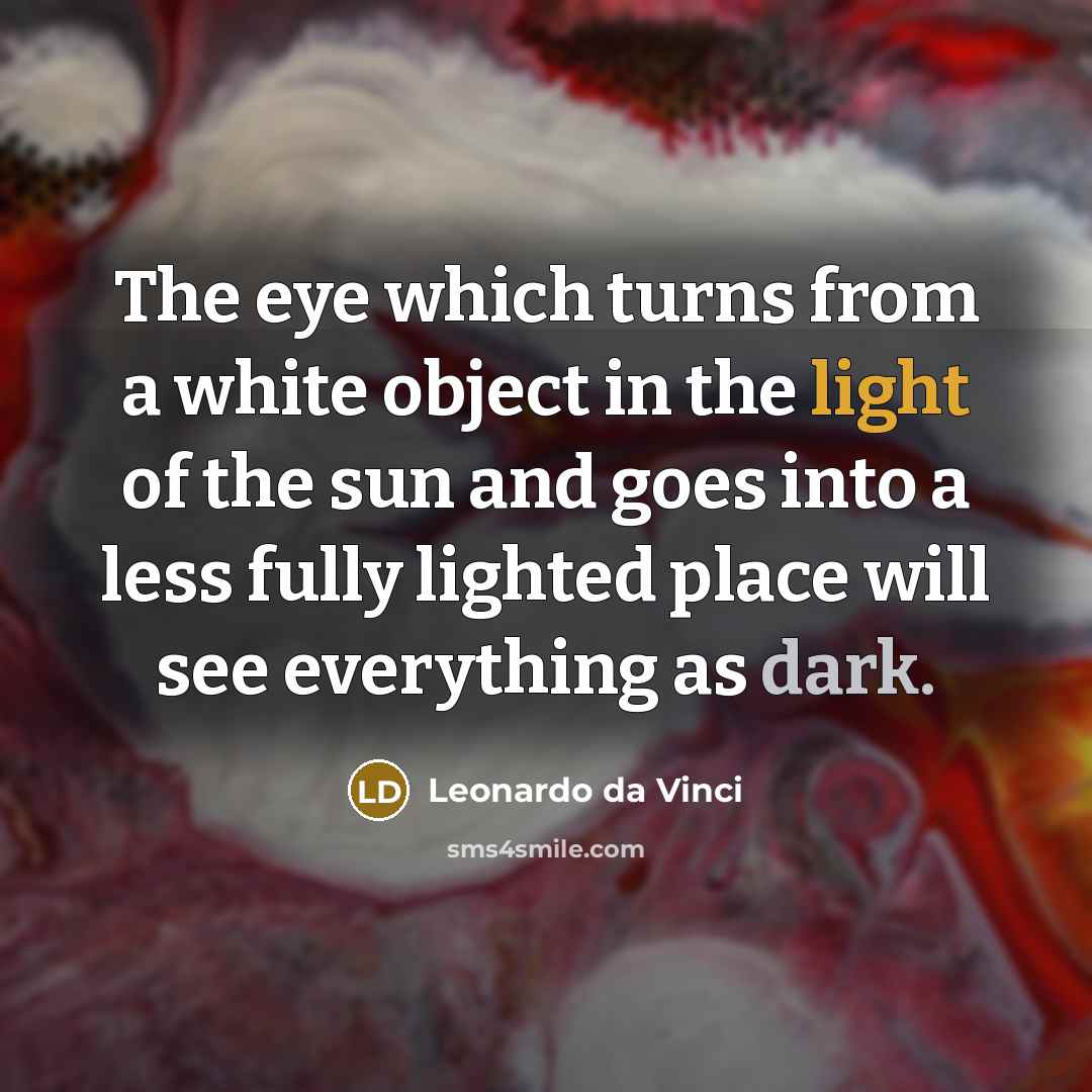 “The eye which turns from a white object in the light of the sun and goes into a less fully lighted place will see everything as dark.” quote by Leonardo da Vinci