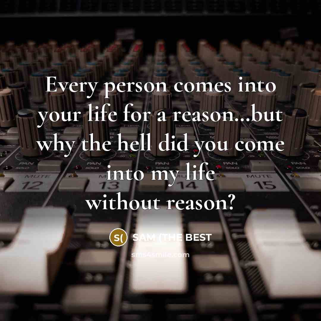 “Every person comes into your life for a reason…but why the hell did you come into my life without reason?” quote by SAM (THE BEST