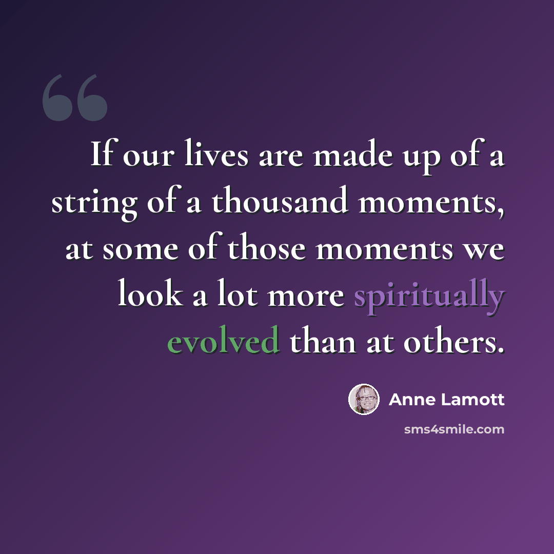 “If our lives are made up of a string of a thousand moments, at some of those moments we look a lot more spiritually evolved than at others.” quote by Anne Lamott