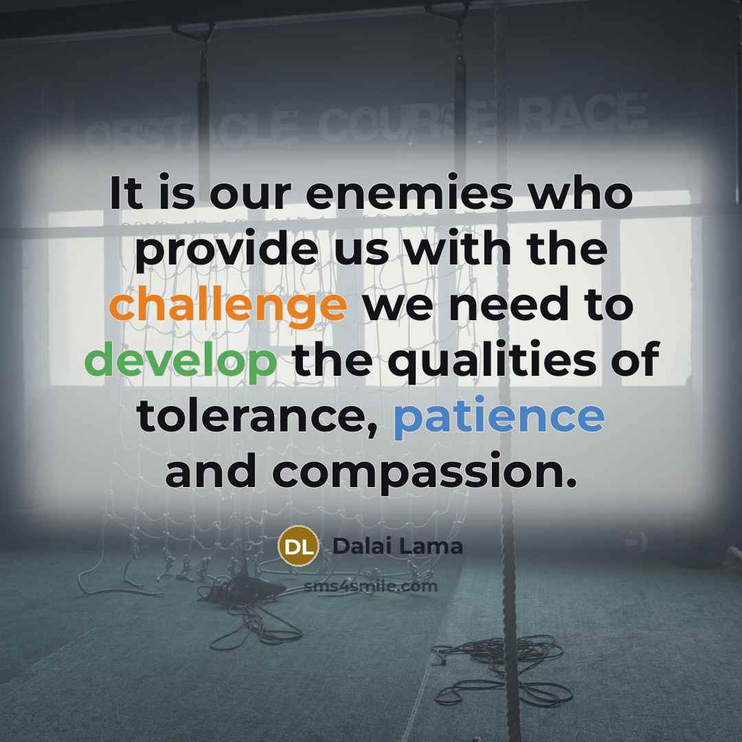 “It is our enemies who provide us with the challenge we need to develop the qualities of tolerance, patience and compassion.” quote by Dalai Lama