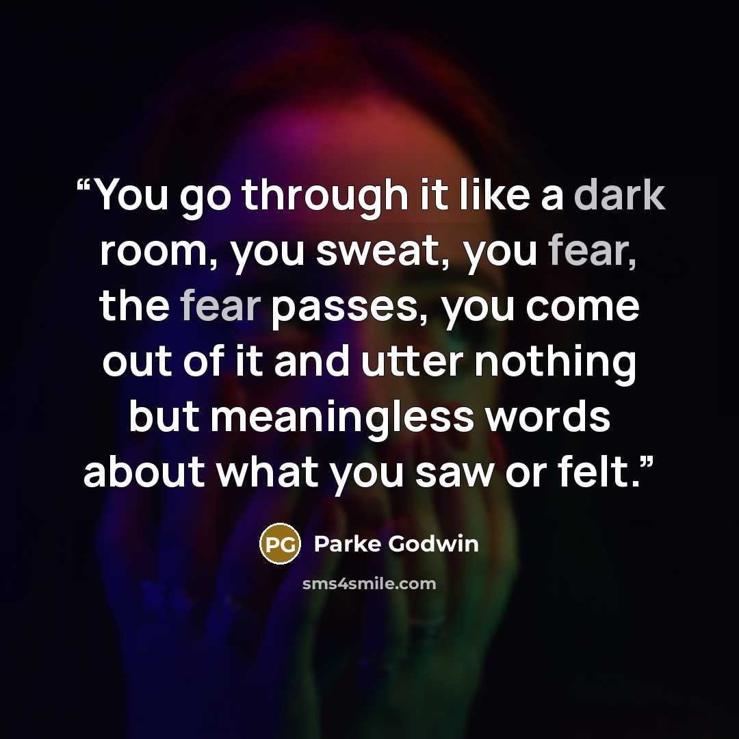 “You go through it like a dark room, you sweat, you fear, the fear passes, you come out of it and utter nothing but meaningless words about what you saw or felt.” quote by Parke Godwin