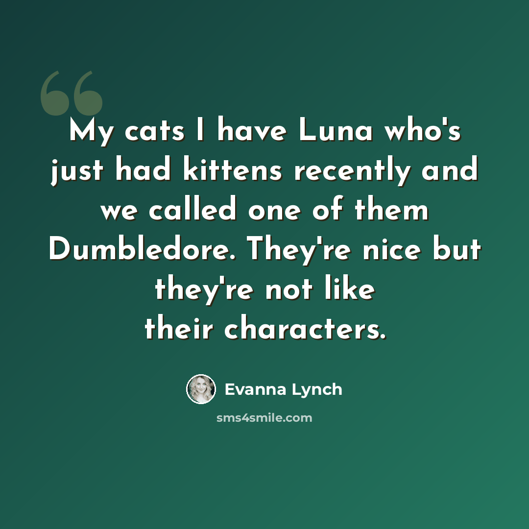 “My cats I have Luna who's just had kittens recently and we called one of them Dumbledore. They're nice but they're not like their characters.” quote by Evanna Lynch