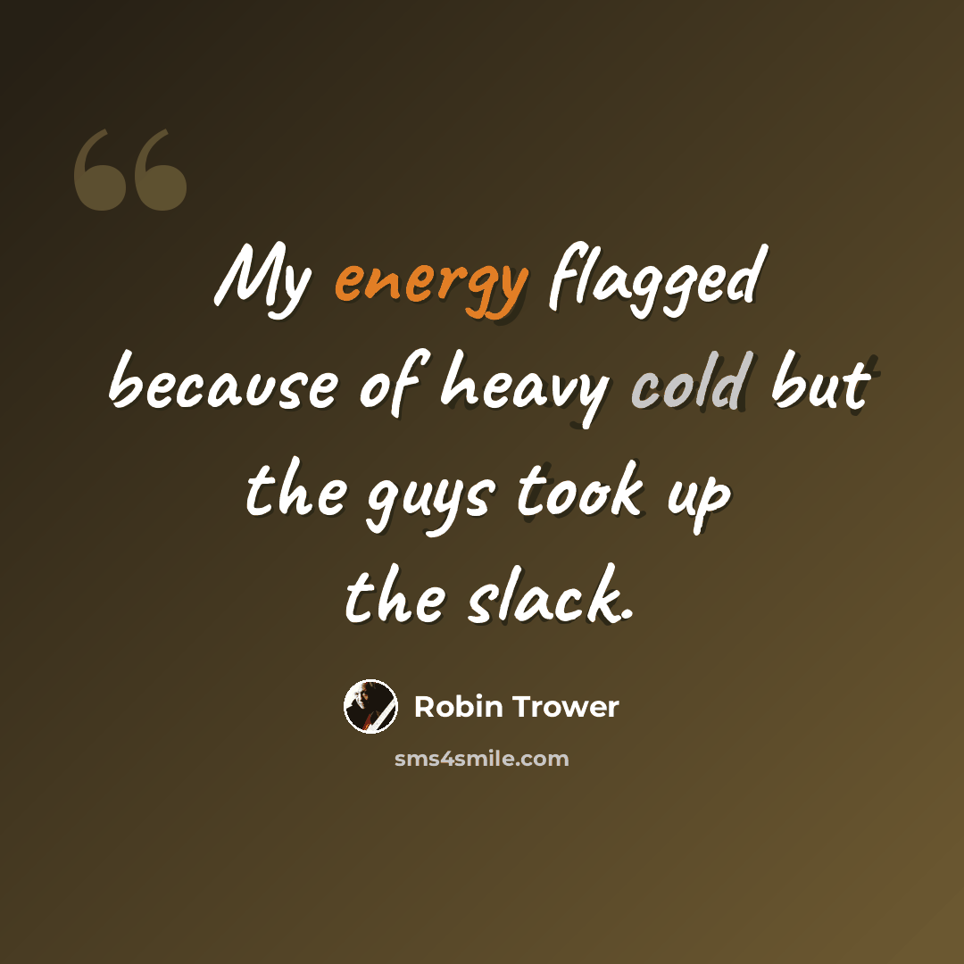 “My energy flagged because of heavy cold but the guys took up the slack.” quote by Robin Trower