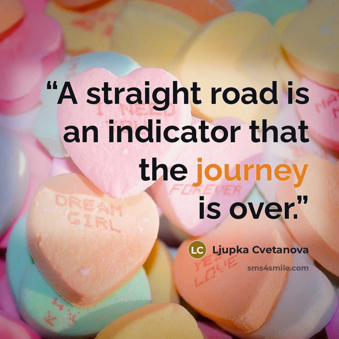 “A straight road is an indicator that the journey is over.” quote by Ljupka Cvetanova