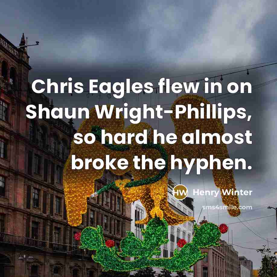 “Chris Eagles flew in on Shaun Wright-Phillips, so hard he almost broke the hyphen.” quote by Henry Winter