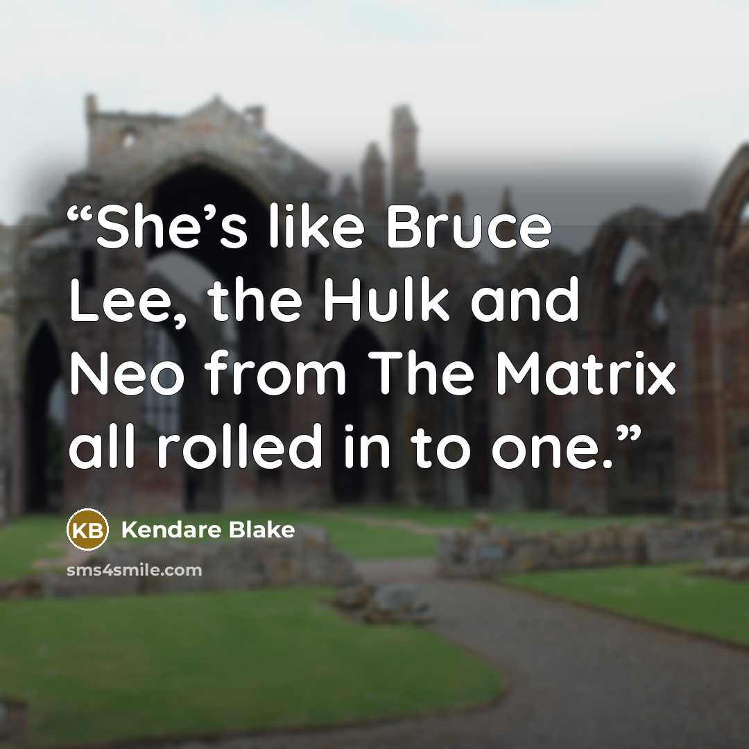 “She’s like Bruce Lee, the Hulk and Neo from The Matrix all rolled in to one.” quote by Kendare Blake