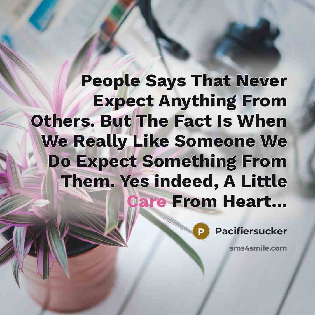 “People Says That Never Expect Anything From Others. But The Fact Is When We Really Like Someone We Do Expect Something From Them. Yes indeed, A Little Care From Heart...” quote by Pacifiersucker