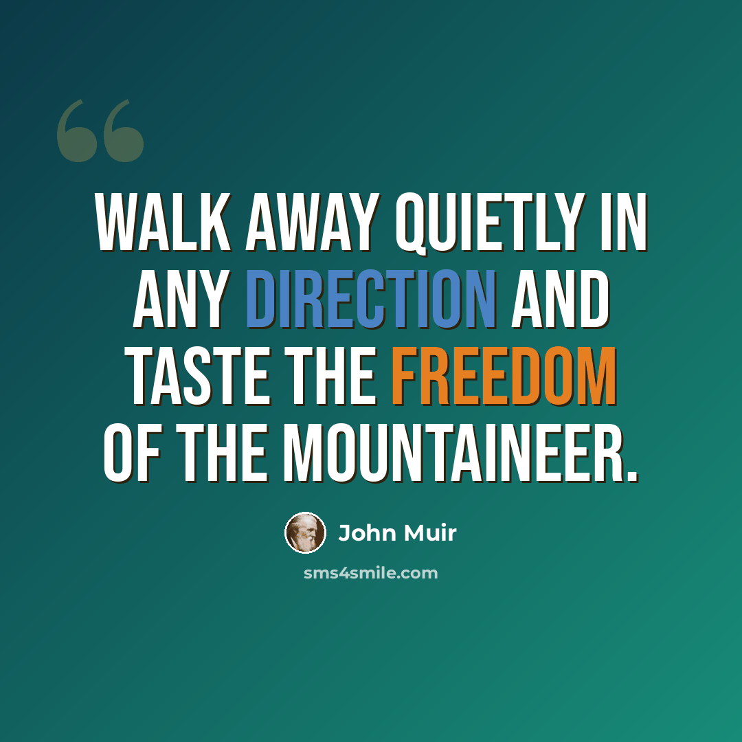 “Walk away quietly in any direction and taste the freedom of the mountaineer.” quote by John Muir