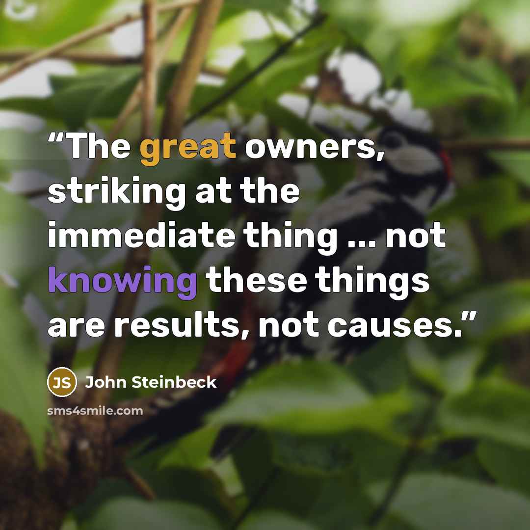 “The great owners, striking at the immediate thing ... not knowing these things are results, not causes.” quote by John Steinbeck
