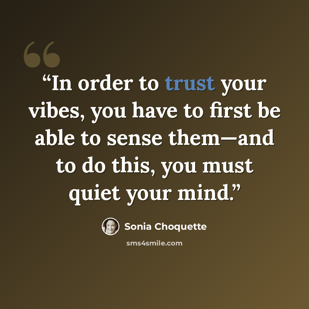 “In order to trust your vibes, you have to first be able to sense them—and to do this, you must quiet your mind.” quote by Sonia Choquette