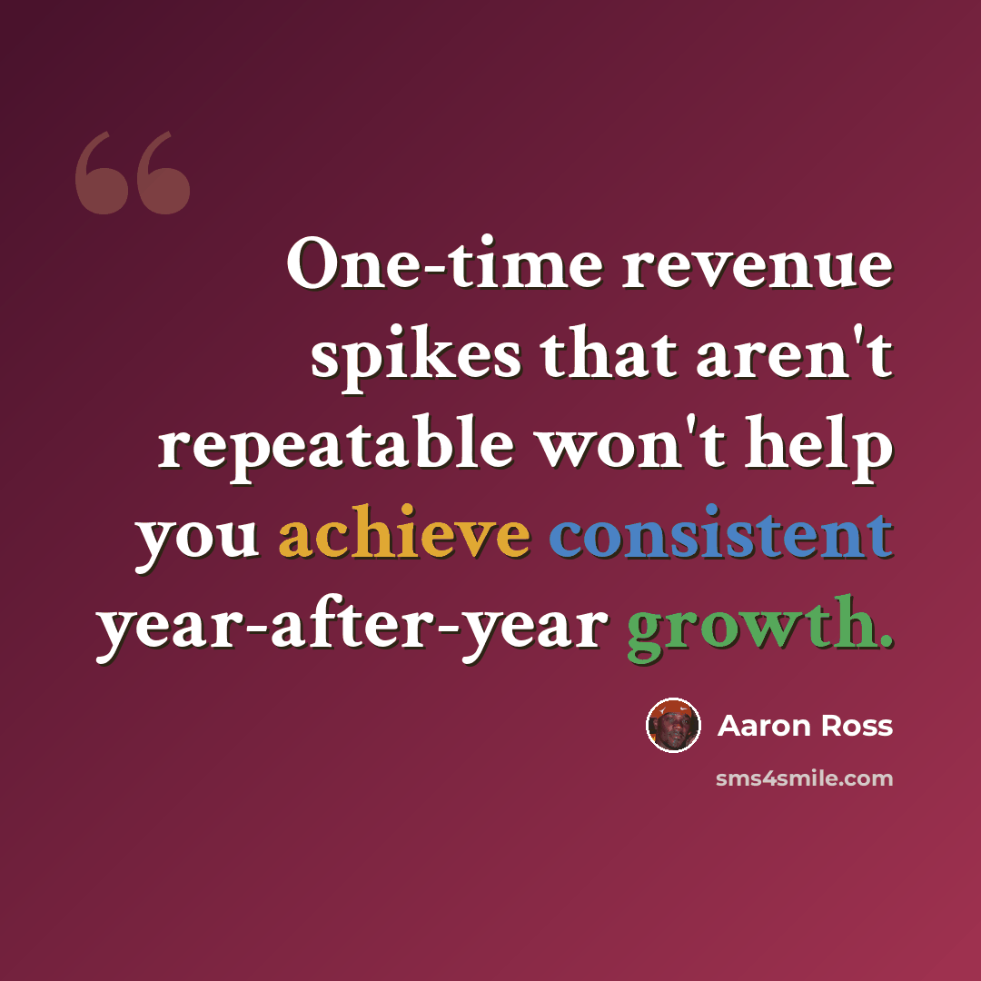 “One-time revenue spikes that aren't repeatable won't help you achieve consistent year-after-year growth.” quote by Aaron Ross