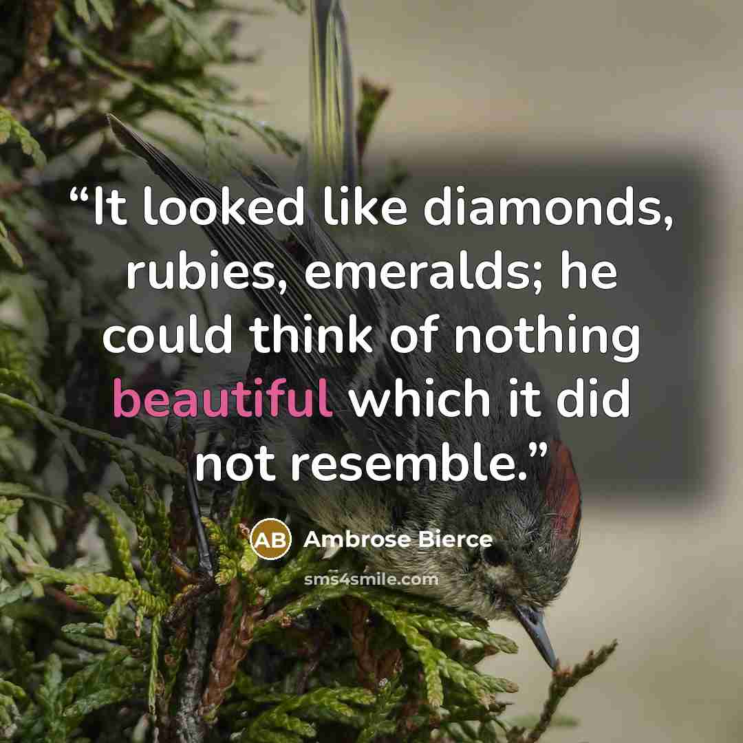 “It looked like diamonds, rubies, emeralds; he could think of nothing beautiful which it did not resemble.” quote by Ambrose Bierce