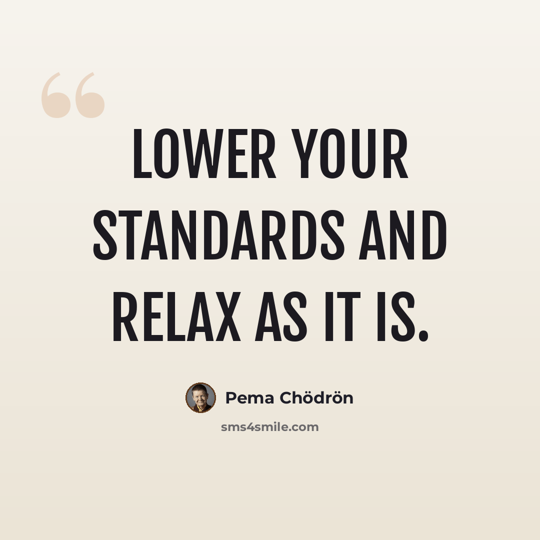 “Lower your standards and relax as it is.” quote by Pema Chodron