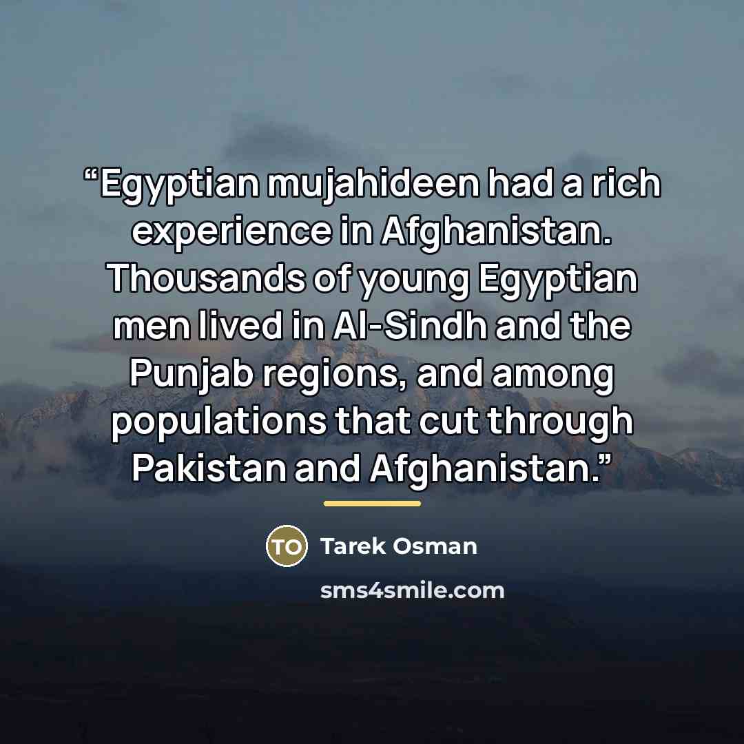 “Egyptian mujahideen had a rich experience in Afghanistan. Thousands of young Egyptian men lived in Al-Sindh and the Punjab regions, and among populations that cut through Pakistan and Afghanistan.” quote by Tarek Osman