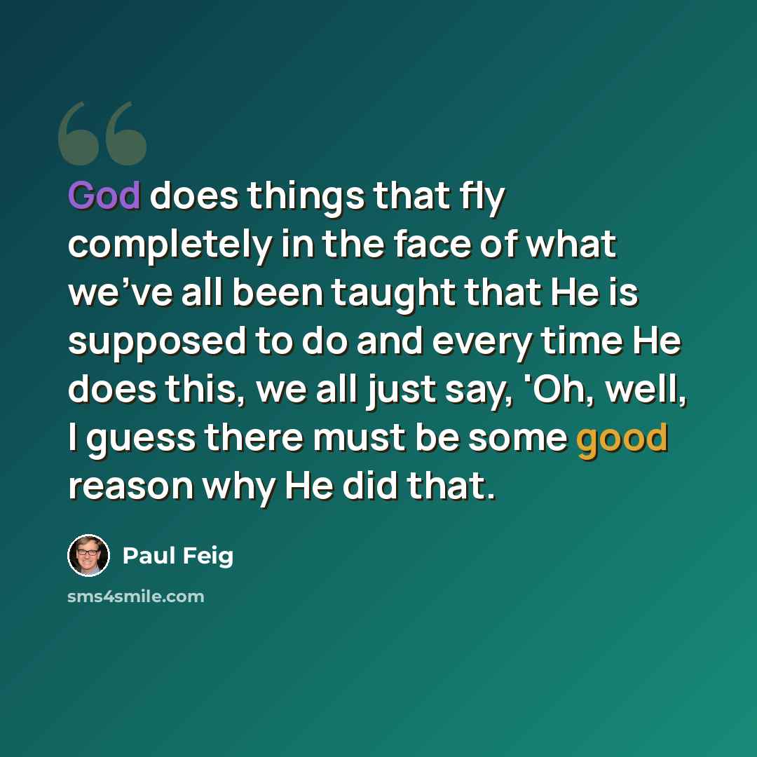 “God does things that fly completely in the face of what we've all been taught that He is supposed to do and every time He does this, we all just say, 'Oh, well, I guess there must be some good reason why He did that.” quote by Paul Feig