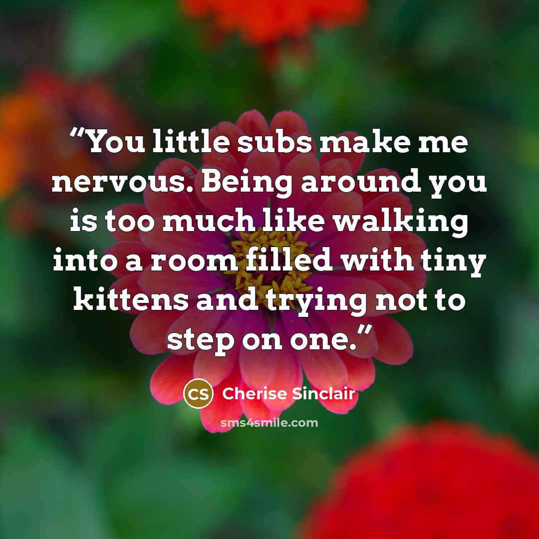 “You little subs make me nervous. Being around you is too much like walking into a room filled with tiny kittens and trying not to step on one.” quote by Cherise Sinclair
