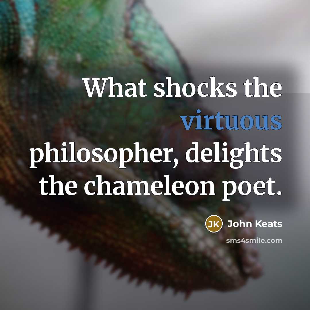 “What shocks the virtuous philosopher, delights the chameleon poet.” quote by John Keats
