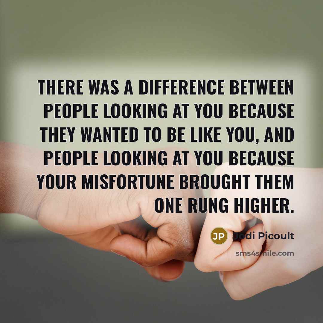 “There was a difference between people looking at you because they wanted to be like you, and people looking at you because your misfortune brought them one rung higher.” quote by Jodi Picoult
