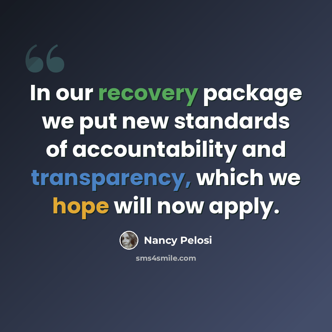 “In our recovery package we put new standards of accountability and transparency, which we hope will now apply.” quote by Nancy Pelosi