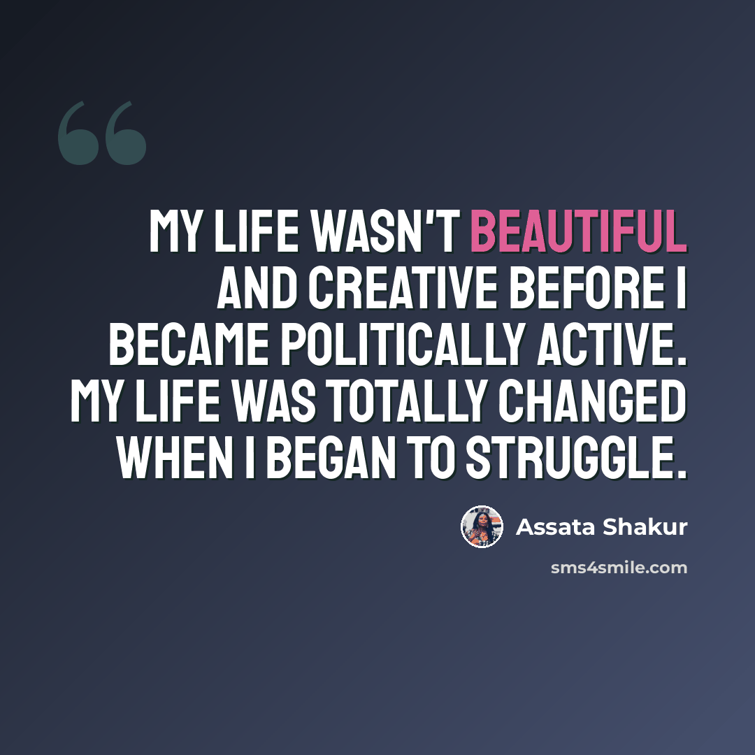“My life wasn't beautiful and creative before I became politically active. My life was totally changed when I began to struggle.” quote by Assata Shakur