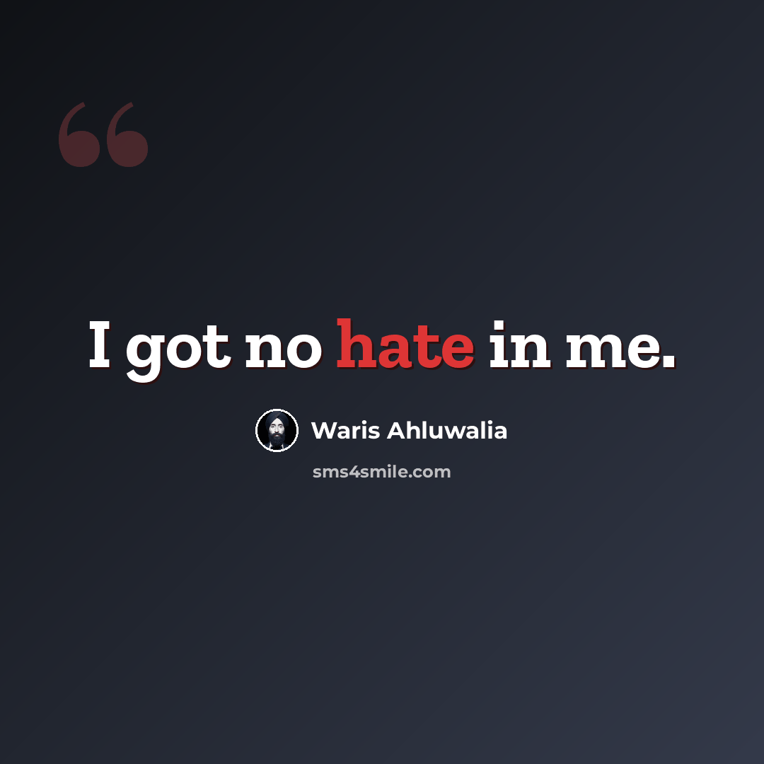 “I got no hate in me.” quote by Waris Ahluwalia