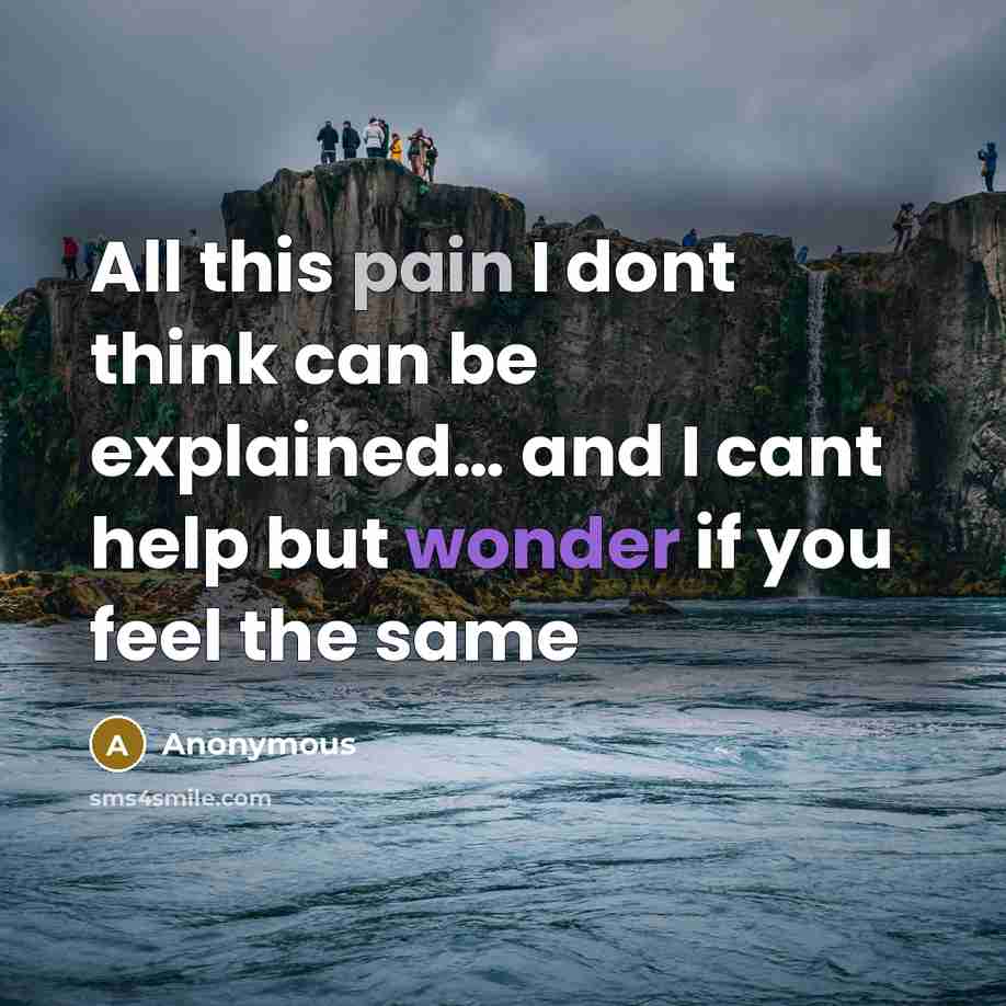 “All this pain I dont think can be explained… and I cant help but wonder if you feel the same” quote by Anonymous
