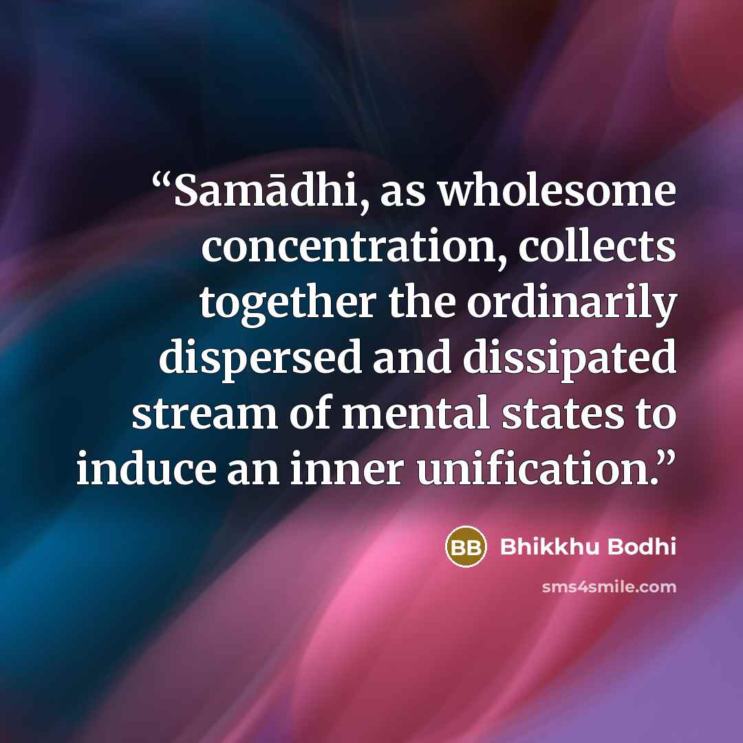 “Samādhi, as wholesome concentration, collects together the ordinarily dispersed and dissipated stream of mental states to induce an inner unification.” quote by Bhikkhu Bodhi