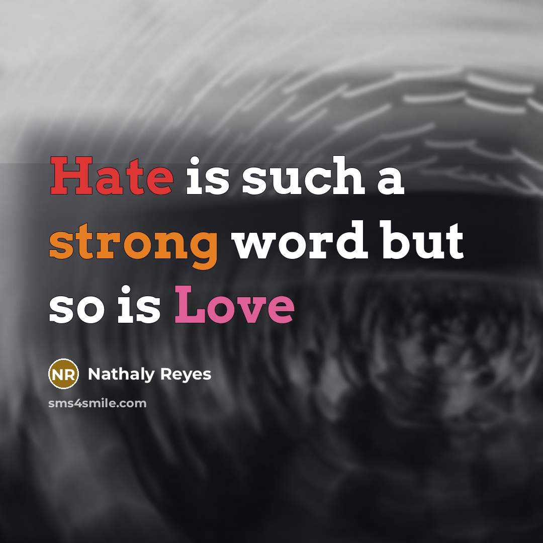 “Hate is such a strong word but so is Love” quote by Nathaly Reyes