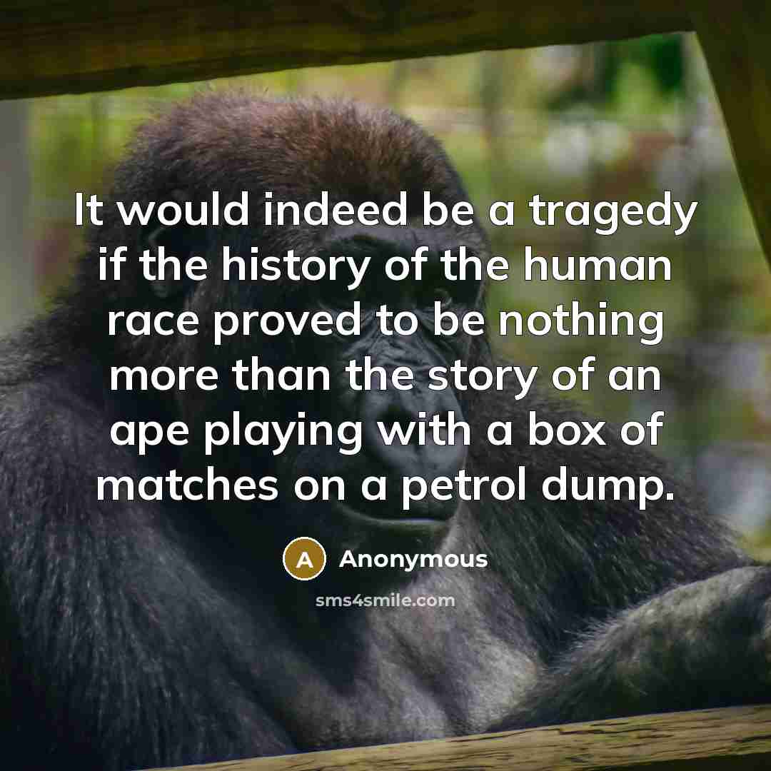 “It would indeed be a tragedy if the history of the human race proved to be nothing more than the story of an ape playing with a box of matches on a petrol dump.” quote by Anonymous