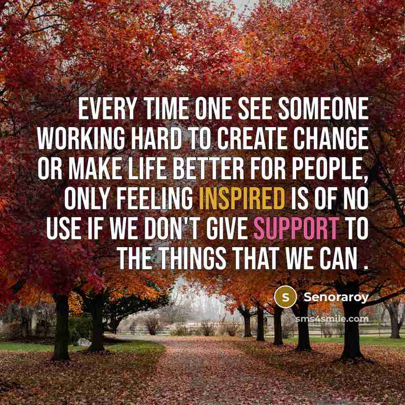 “Every time one see someone working hard to create change or make life better for people, only feeling inspired is of no use if we don't give support to the things that we can .” quote by Senoraroy