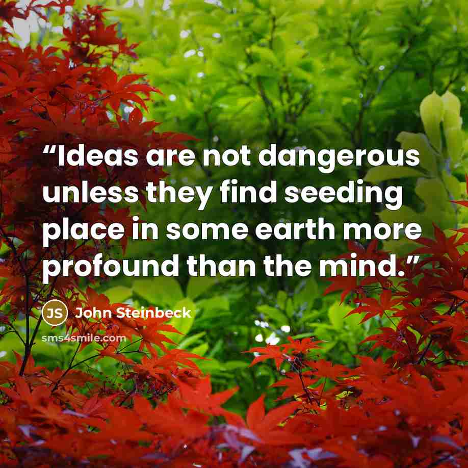 “Ideas are not dangerous unless they find seeding place in some earth more profound than the mind.” quote by John Steinbeck
