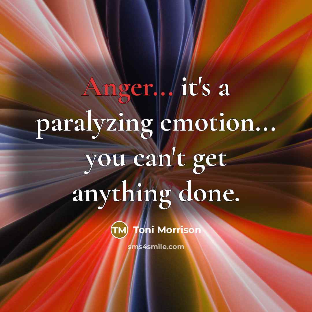 “Anger... it's a paralyzing emotion... you can't get anything done.” quote by Toni Morrison