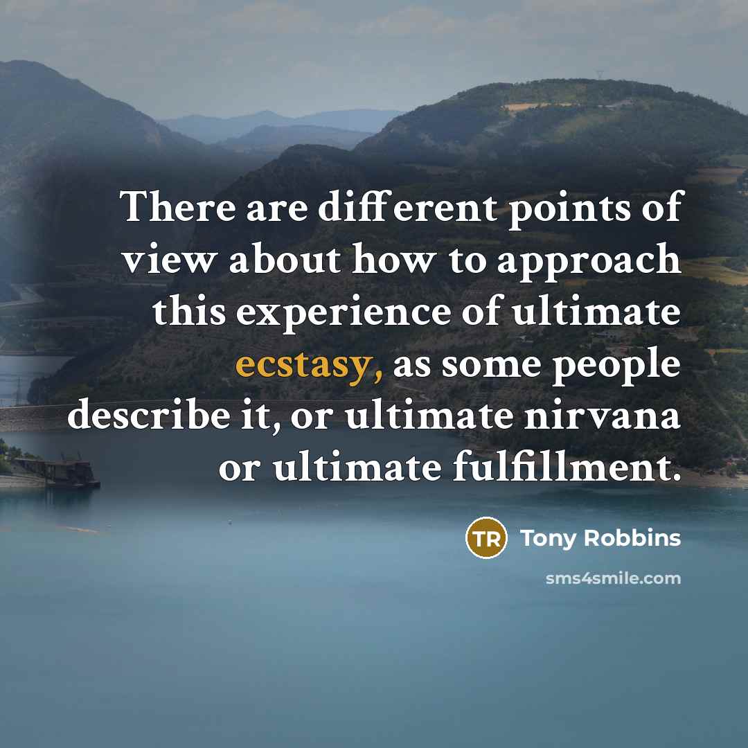 “There are different points of view about how to approach this experience of ultimate ecstasy, as some people describe it, or ultimate nirvana or ultimate fulfillment.” quote by Tony Robbins