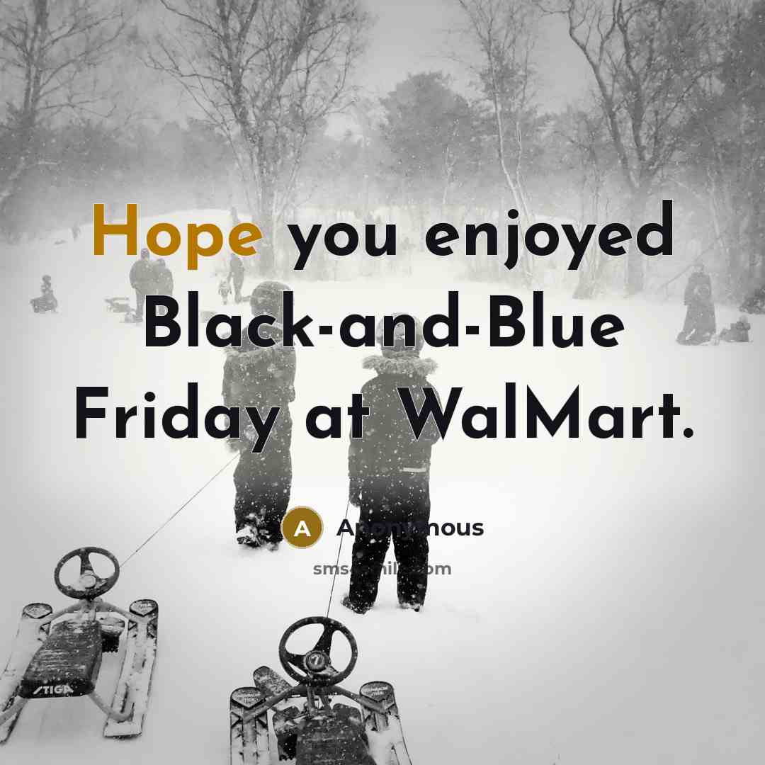 “Hope you enjoyed Black-and-Blue Friday at WalMart.” quote by Anonymous