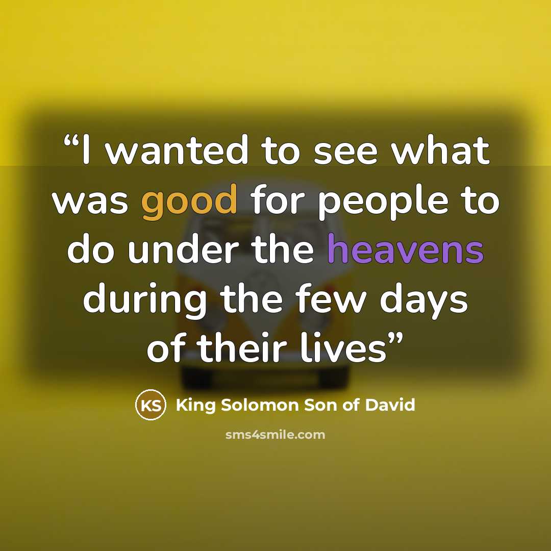 “I wanted to see what was good for people to do under the heavens during the few days of their lives” quote by King Solomon Son of David
