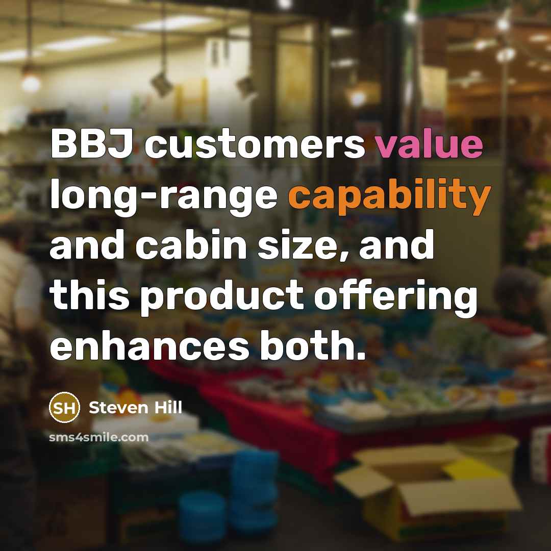 “BBJ customers value long-range capability and cabin size, and this product offering enhances both.” quote by Steven Hill