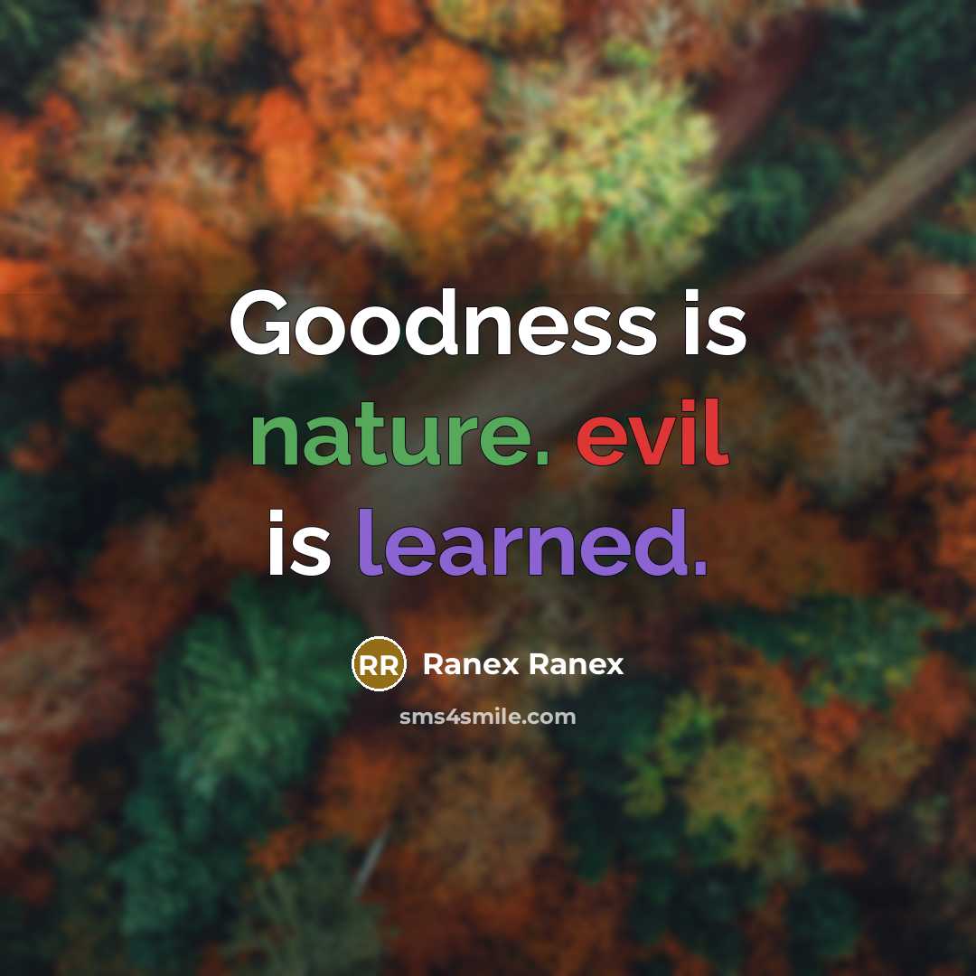 “Goodness is nature. evil is learned.” quote by Ranex Ranex