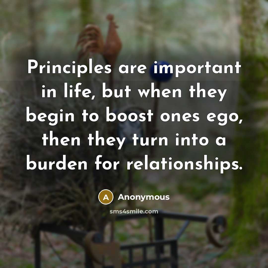 “Principles are important in life, but when they begin to boost ones ego, then they turn into a burden for relationships.” quote by Anonymous