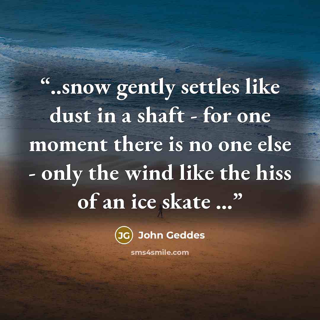 “..snow gently settles like dust in a shaft - for one moment there is no one else - only the wind like the hiss of an ice skate ...” quote by john geddes